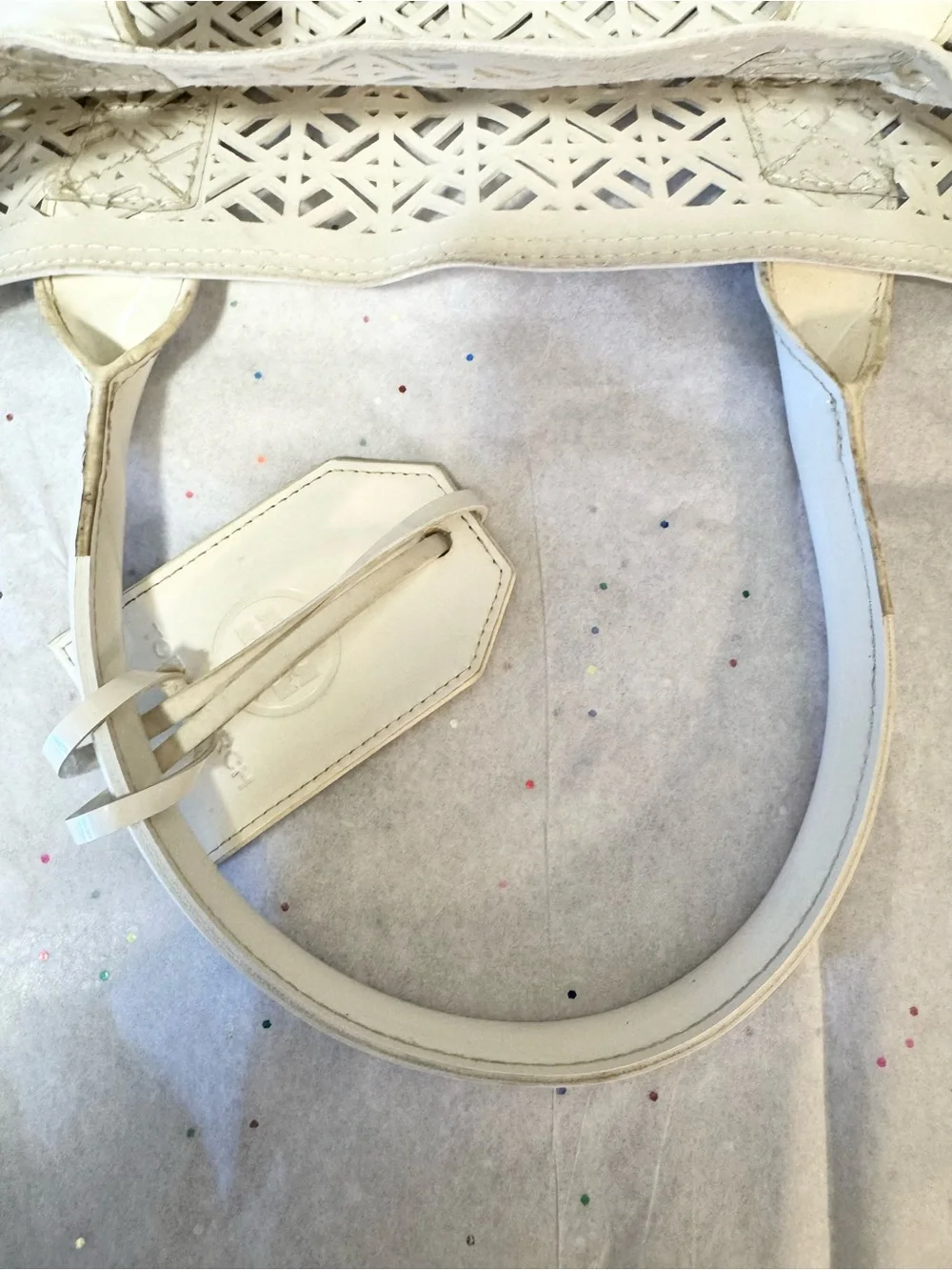 Tory Burch White Perforated Tote Bag